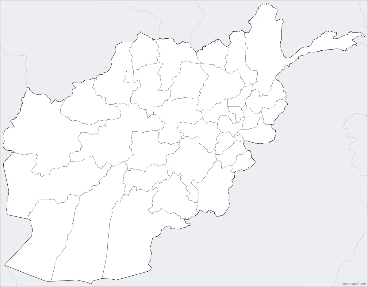 Blank map of Afghanistan, with borders