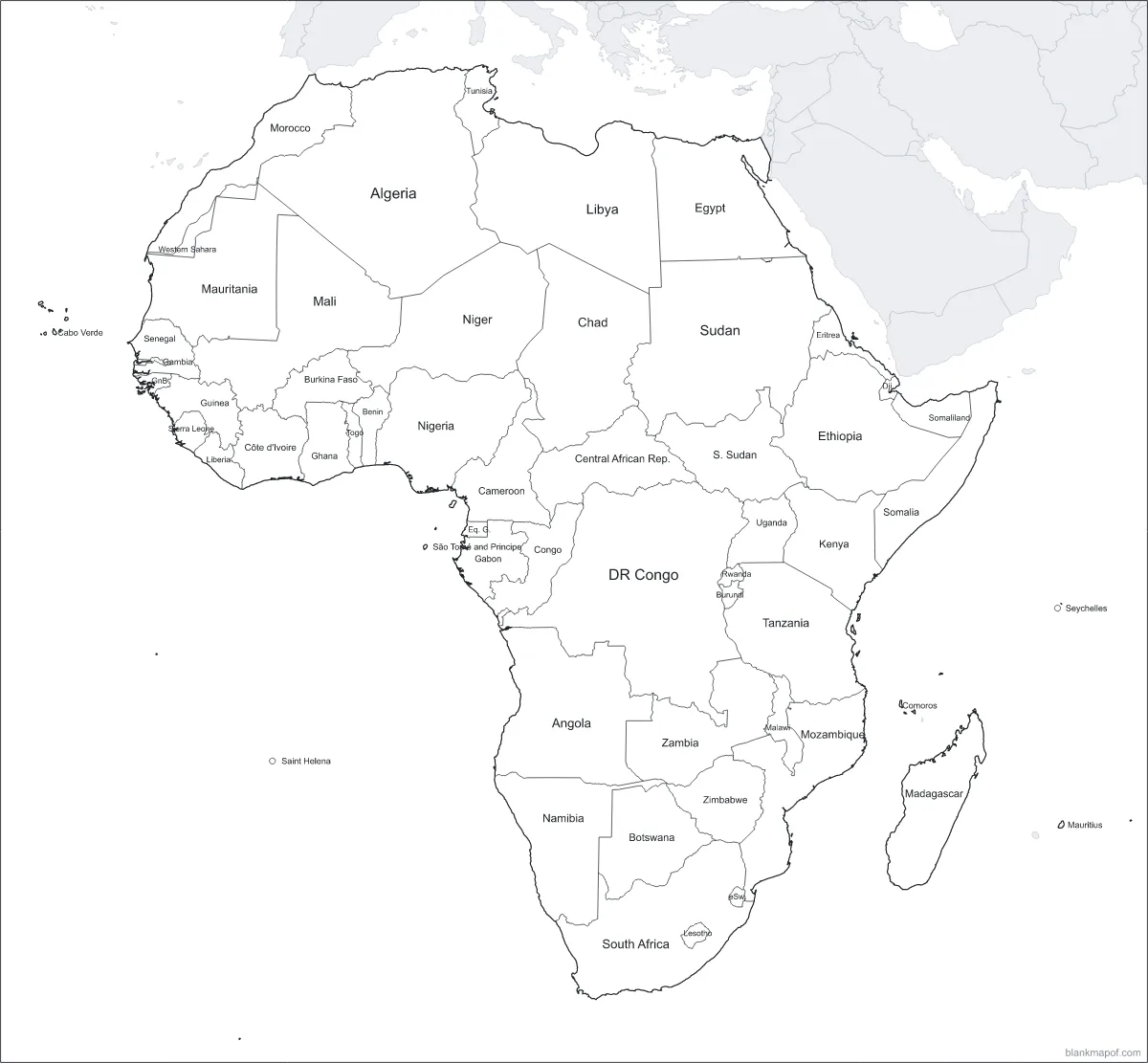 Blank map of Africa, labeled