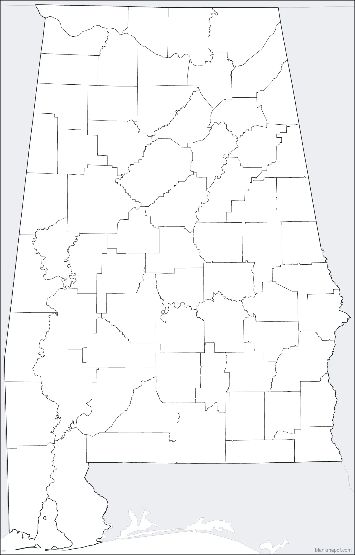 Blank map of Alabama