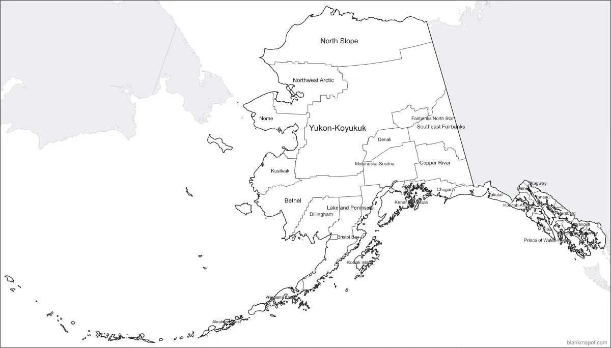 Blank map of Alaska, labeled