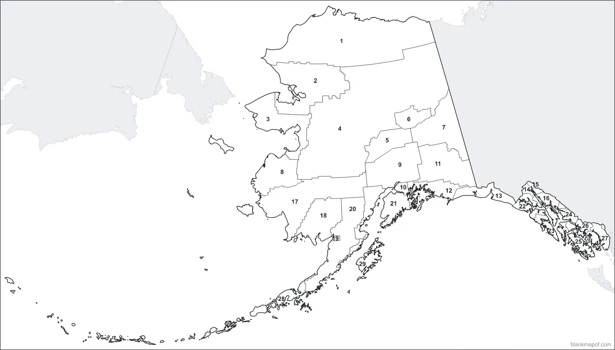 Blank map of Alaska, numbered