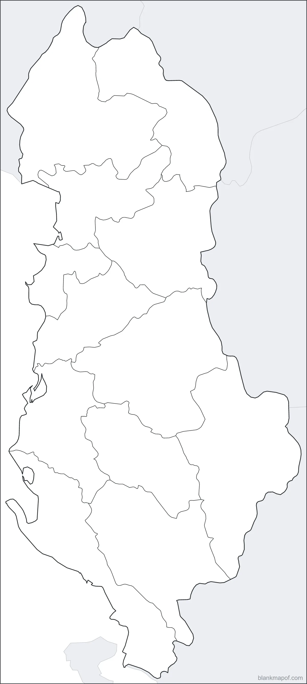 Blank map of Albania, with borders