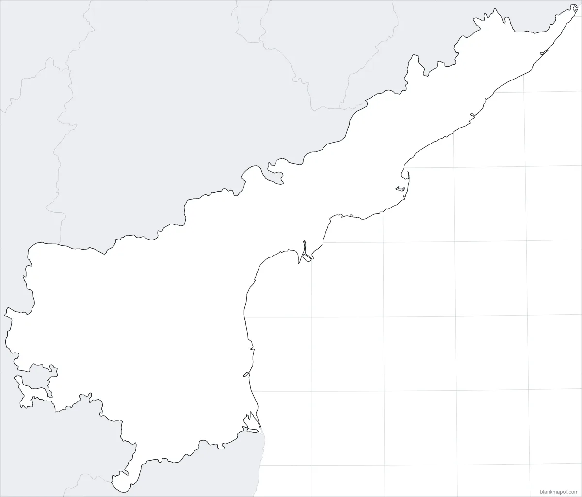 Blank map of Andhra Pradesh, with lat/long grid