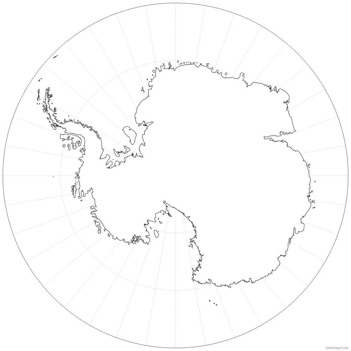 Blank map of Antarctica, with lat/long grid
