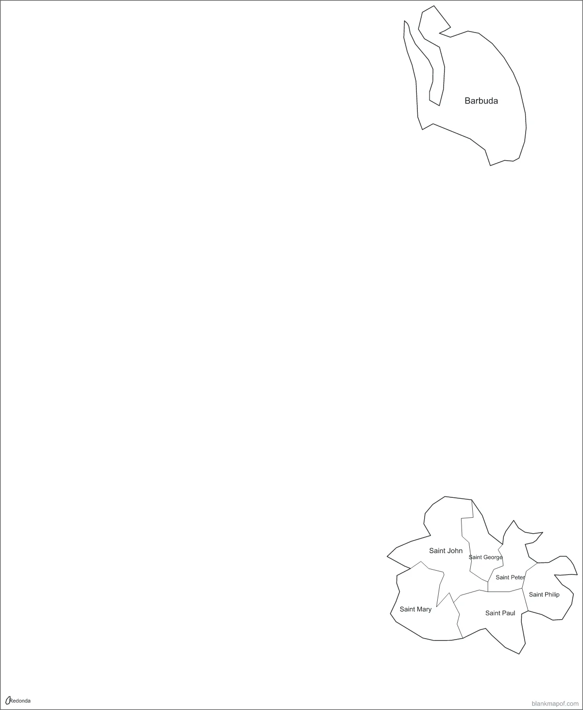 Blank map of Antigua and Barbuda, labeled