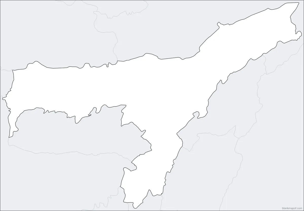 Blank map of Assam, with lat/long grid