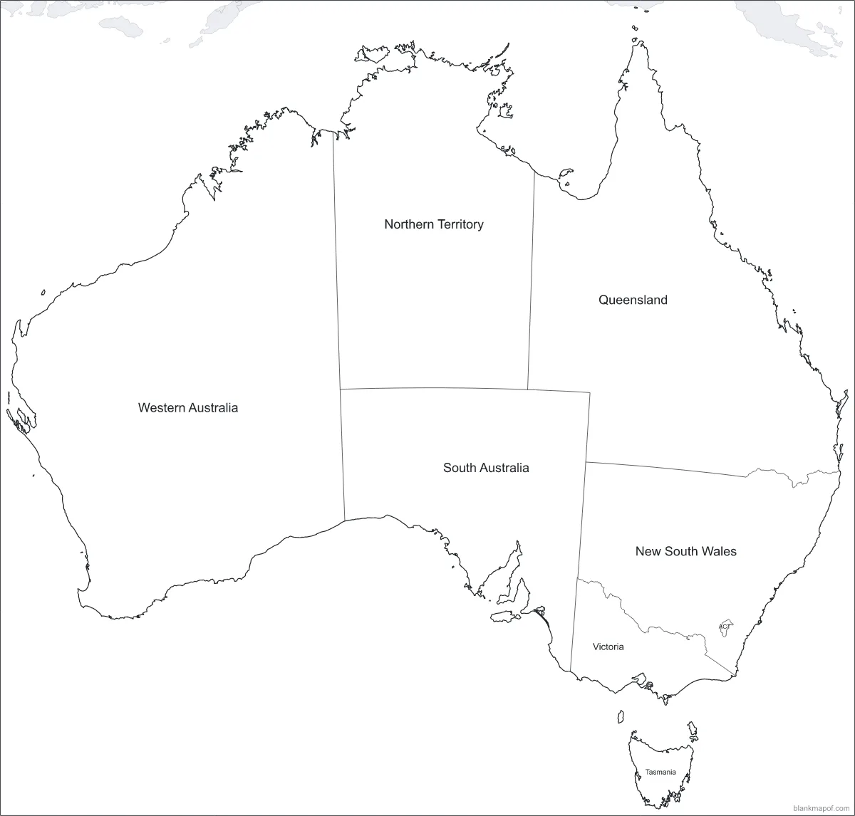Blank map of Australia, labeled