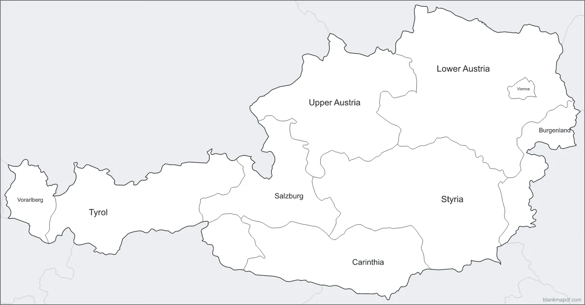 Blank map of Austria, labeled