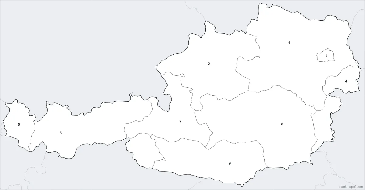 Blank map of Austria, numbered