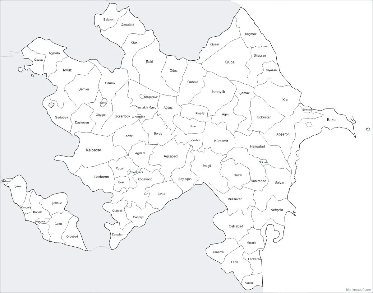 Blank map of Azerbaijan, labeled