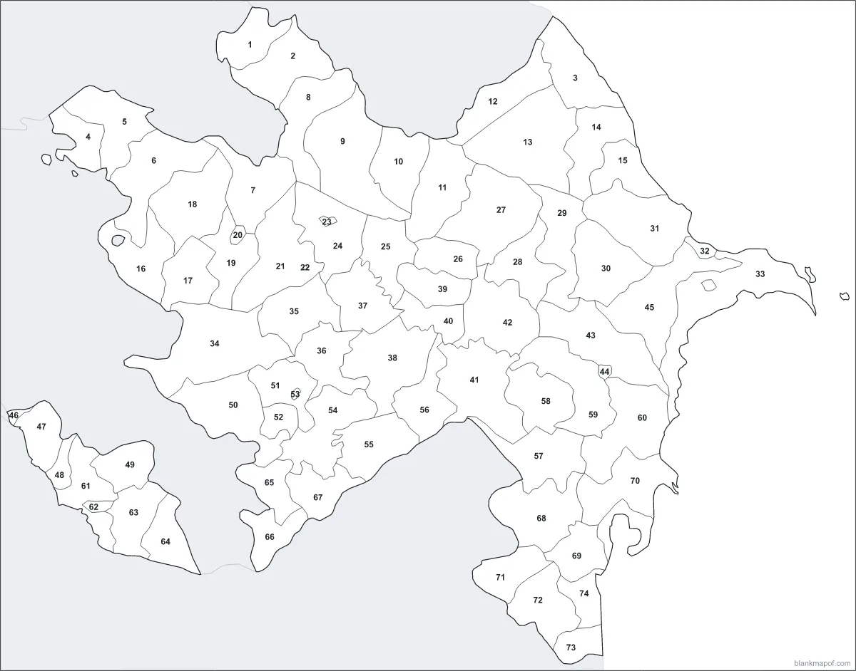 Blank map of Azerbaijan, numbered