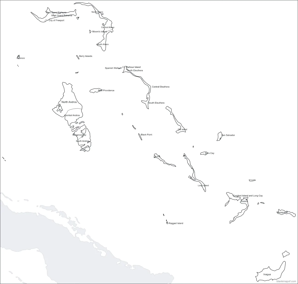 Blank map of the Bahamas, labeled