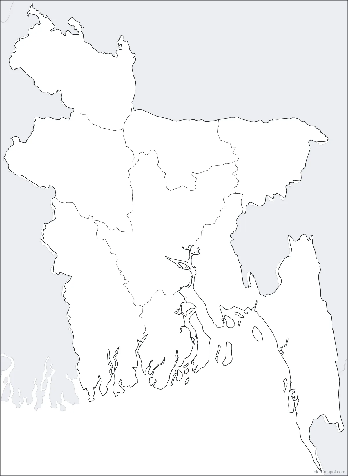 Blank map of Bangladesh, with borders
