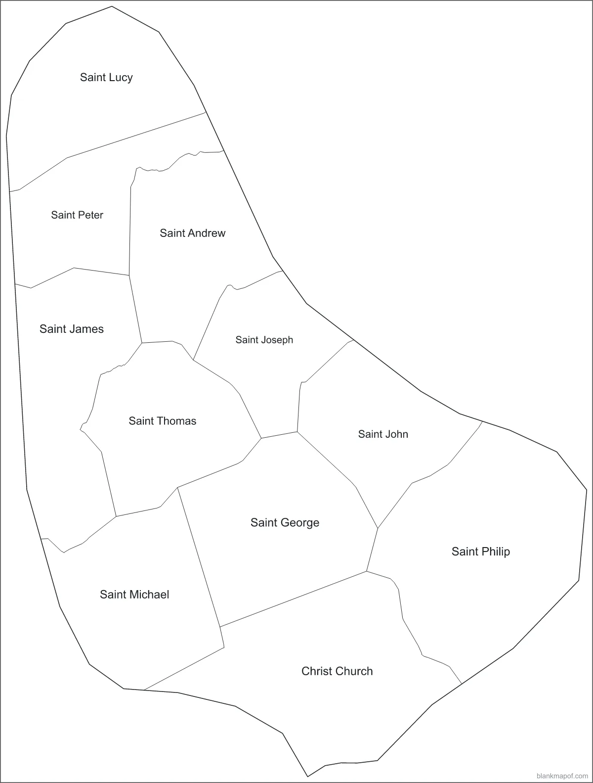 Blank map of Barbados, labeled