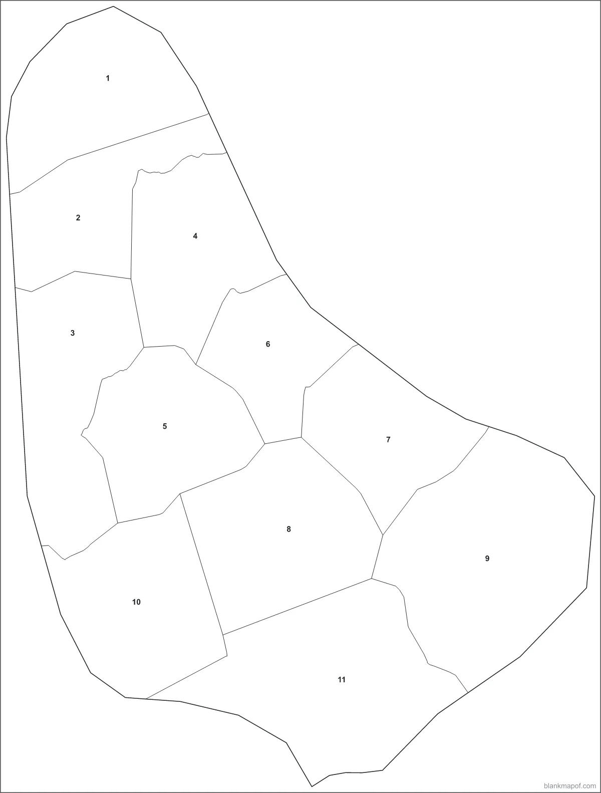 Blank map of Barbados, numbered