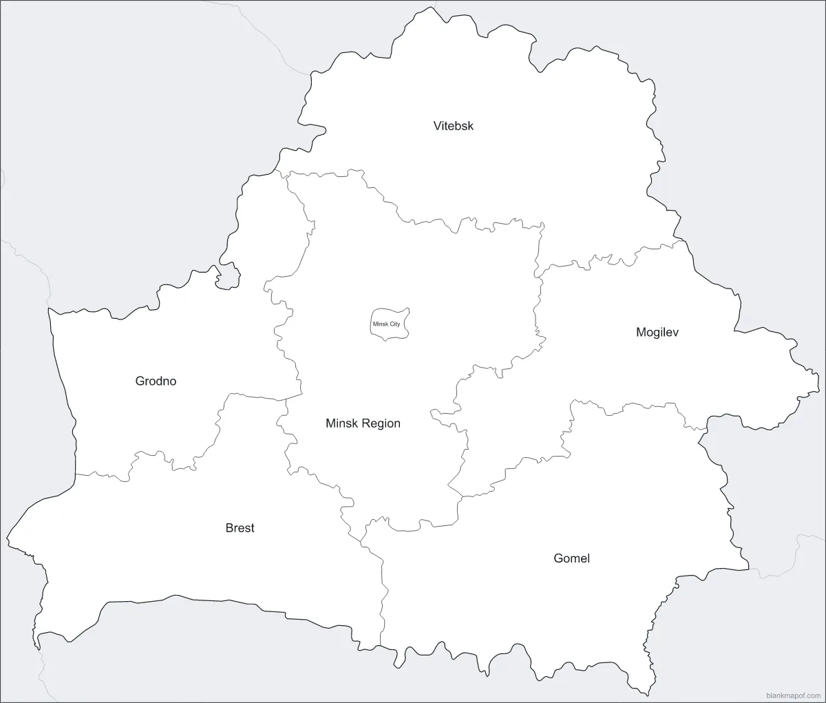 Blank map of Belarus, labeled