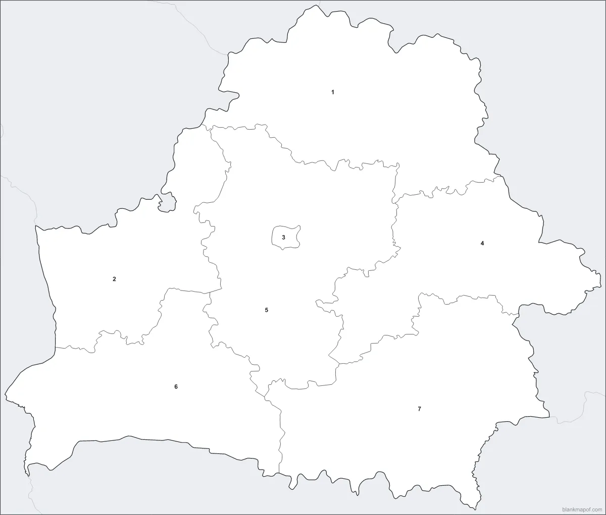 Blank map of Belarus, numbered