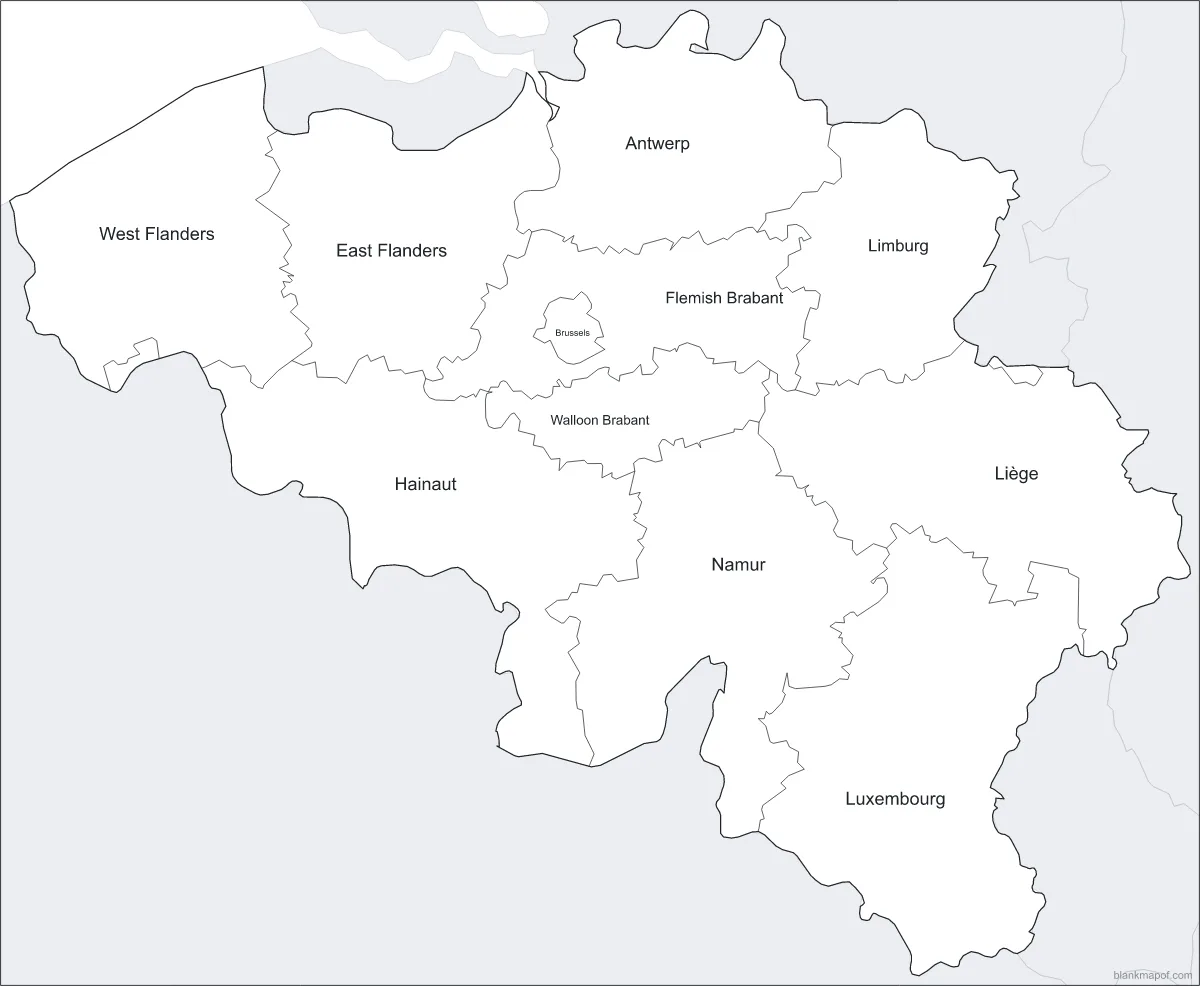 Blank map of Belgium, labeled