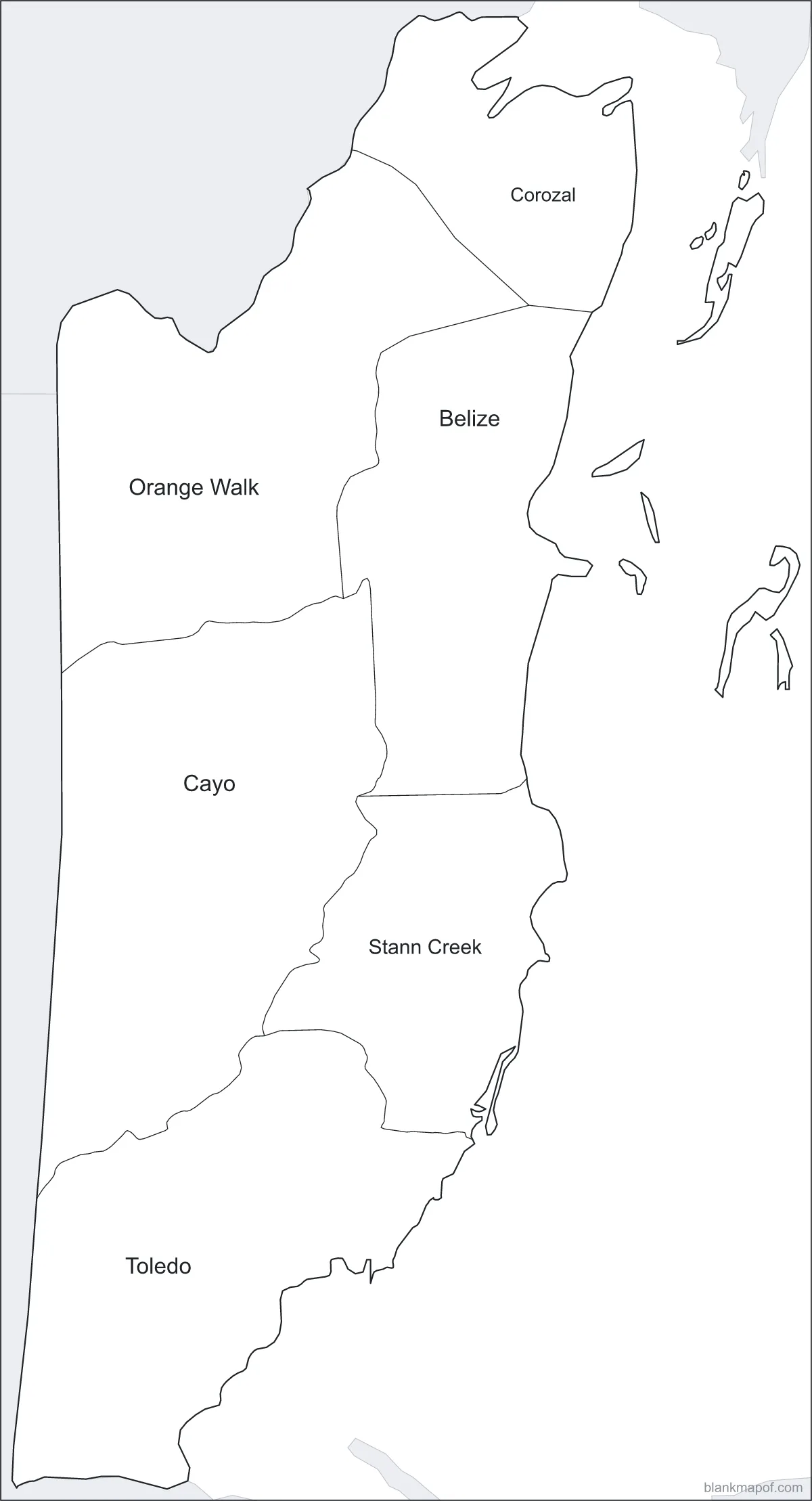 Blank map of Belize, labeled