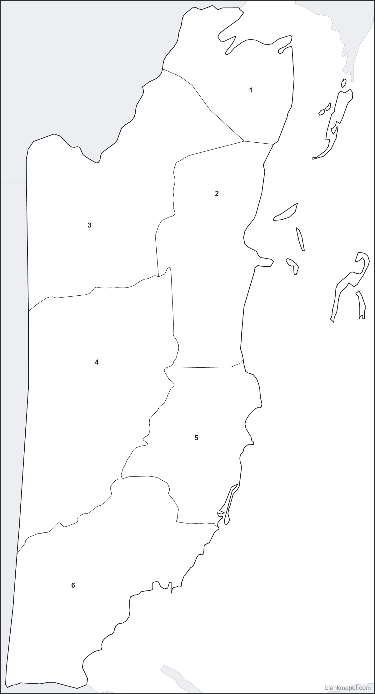 Blank map of Belize, numbered
