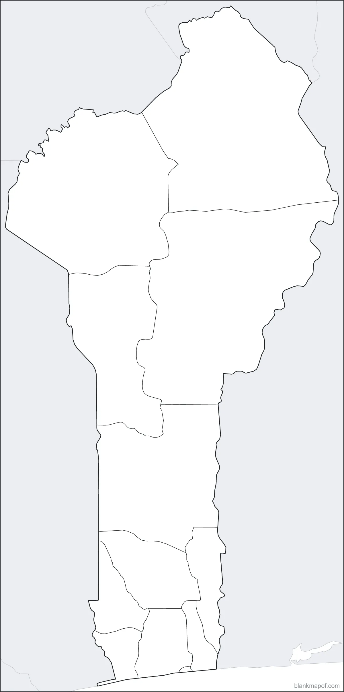 Blank map of Benin, with borders
