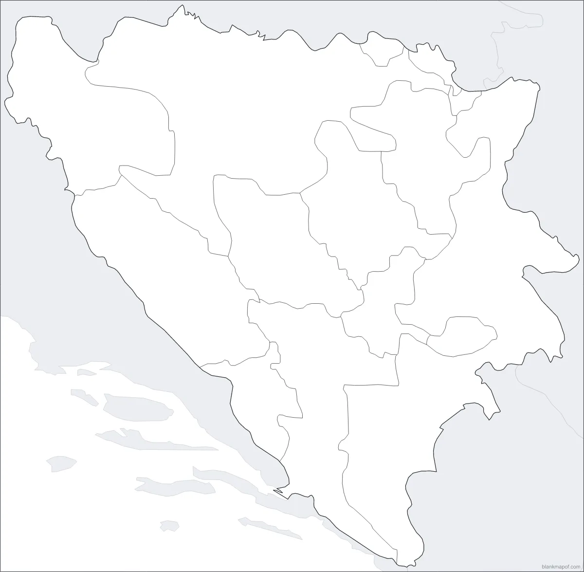 Blank map of Bosnia and Herzegovina, with borders