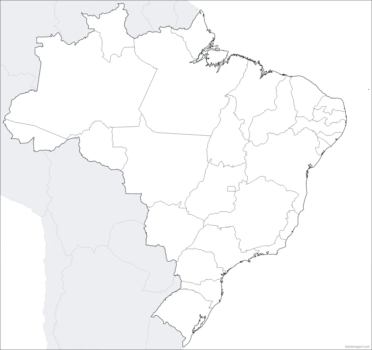Blank map of Brazil, with borders