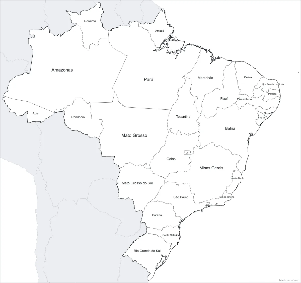 Blank map of Brazil, labeled
