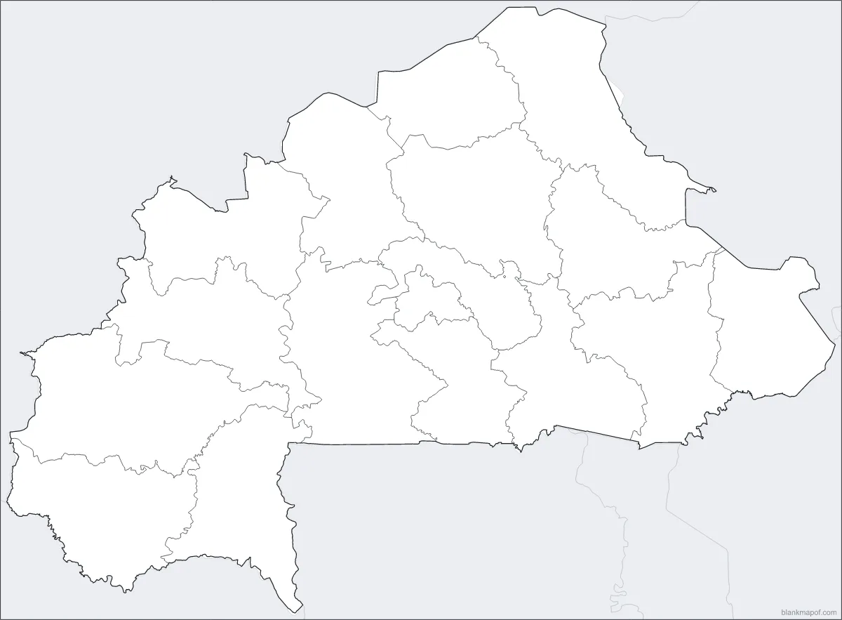Blank map of Burkina Faso, with borders