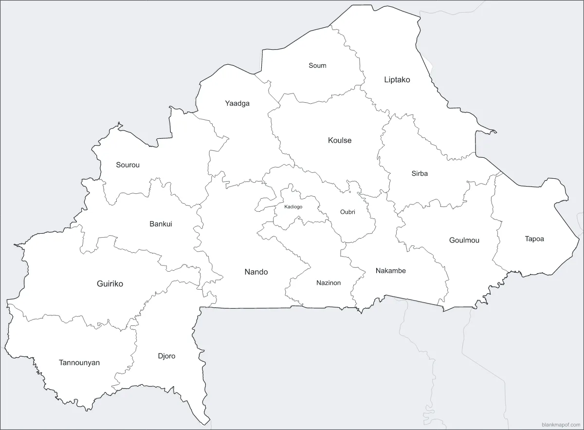 Blank map of Burkina Faso, labeled