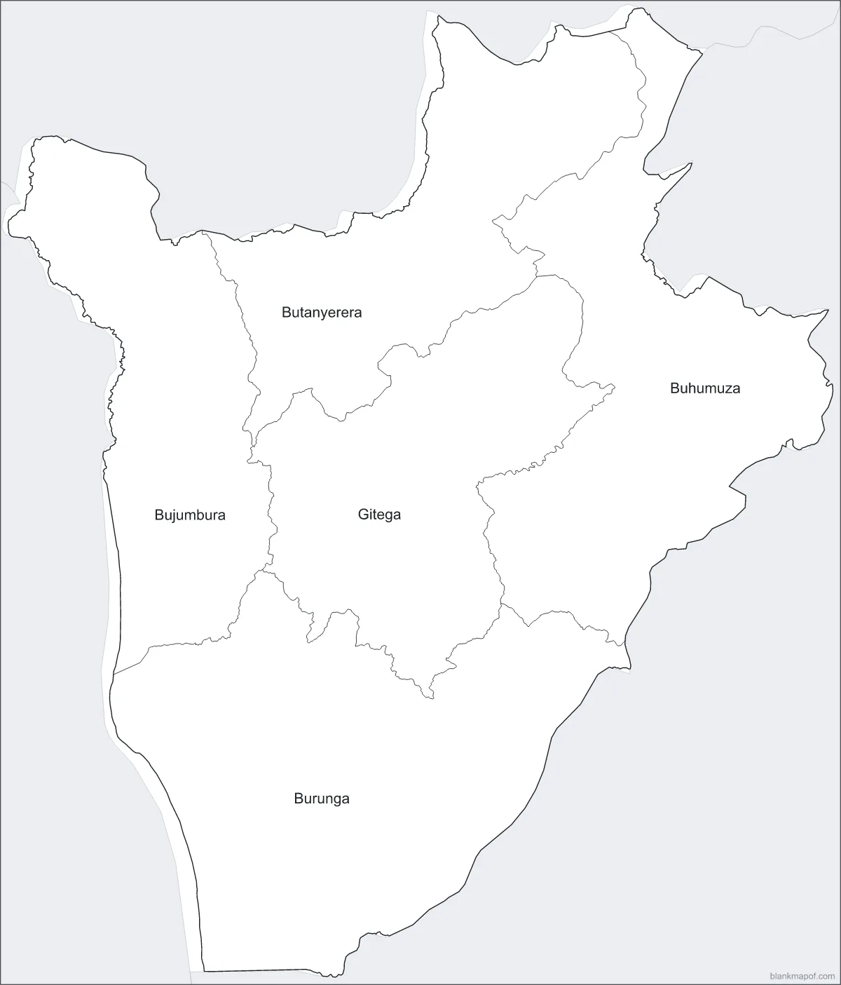 Blank map of Burundi, labeled