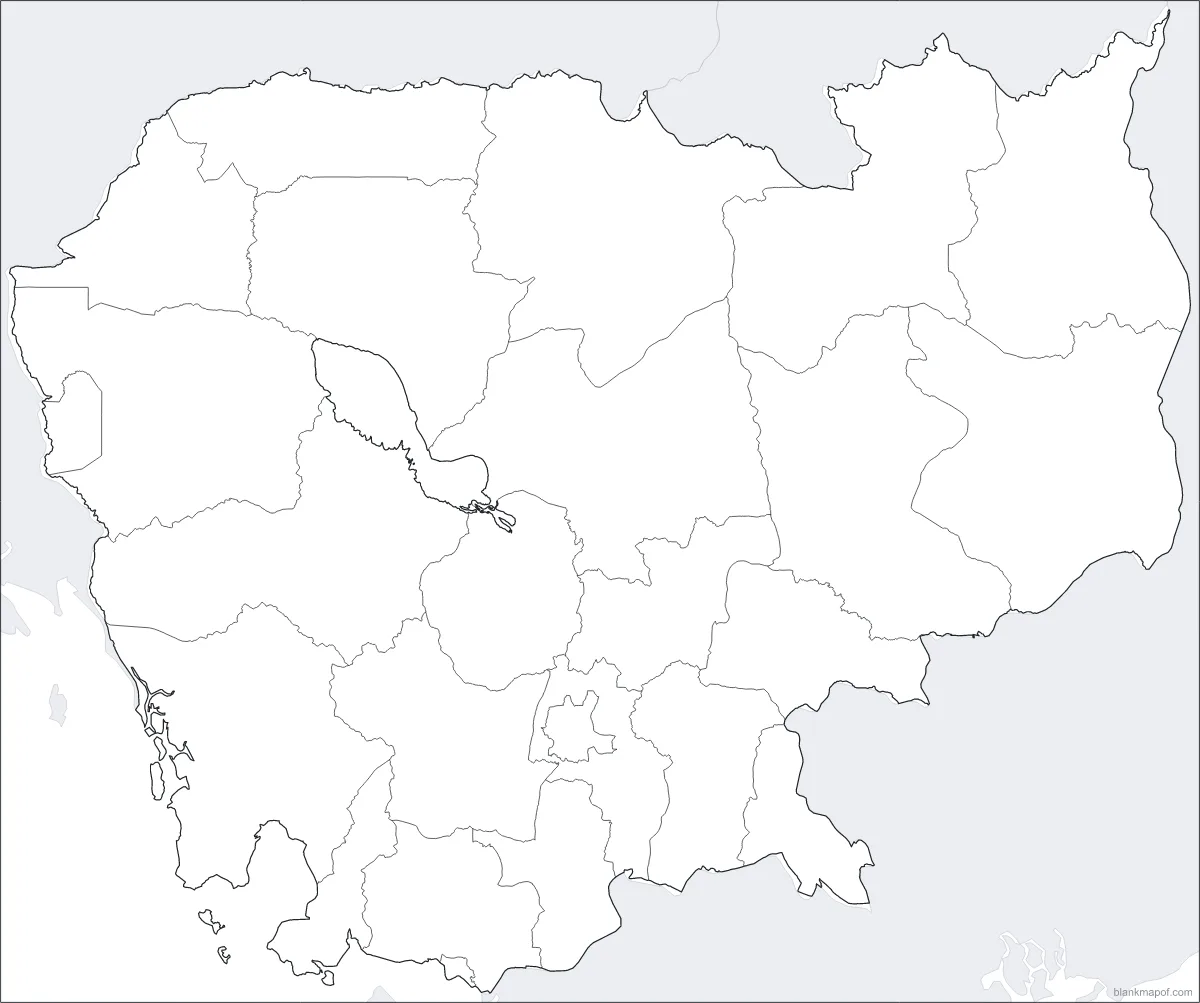 Blank map of Cambodia, with borders