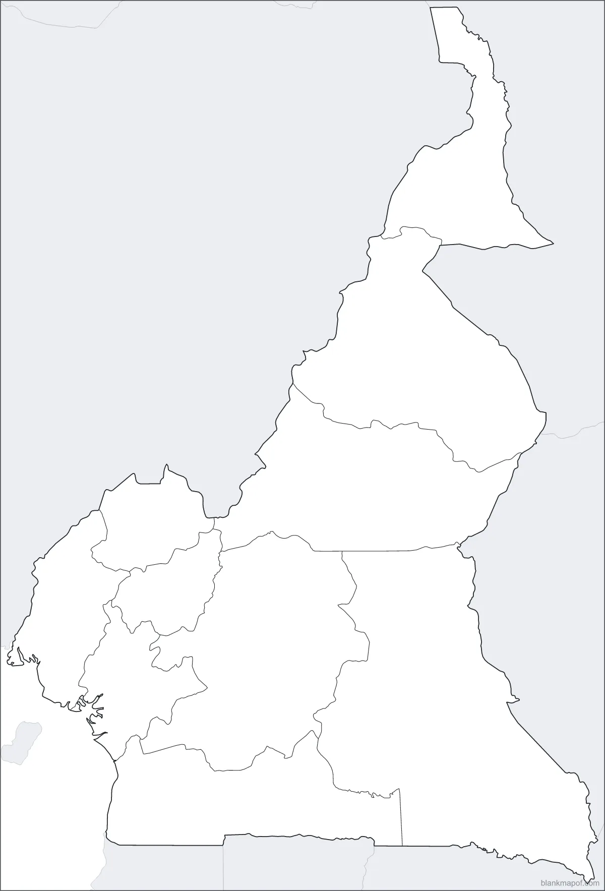 Blank map of Cameroon, with borders