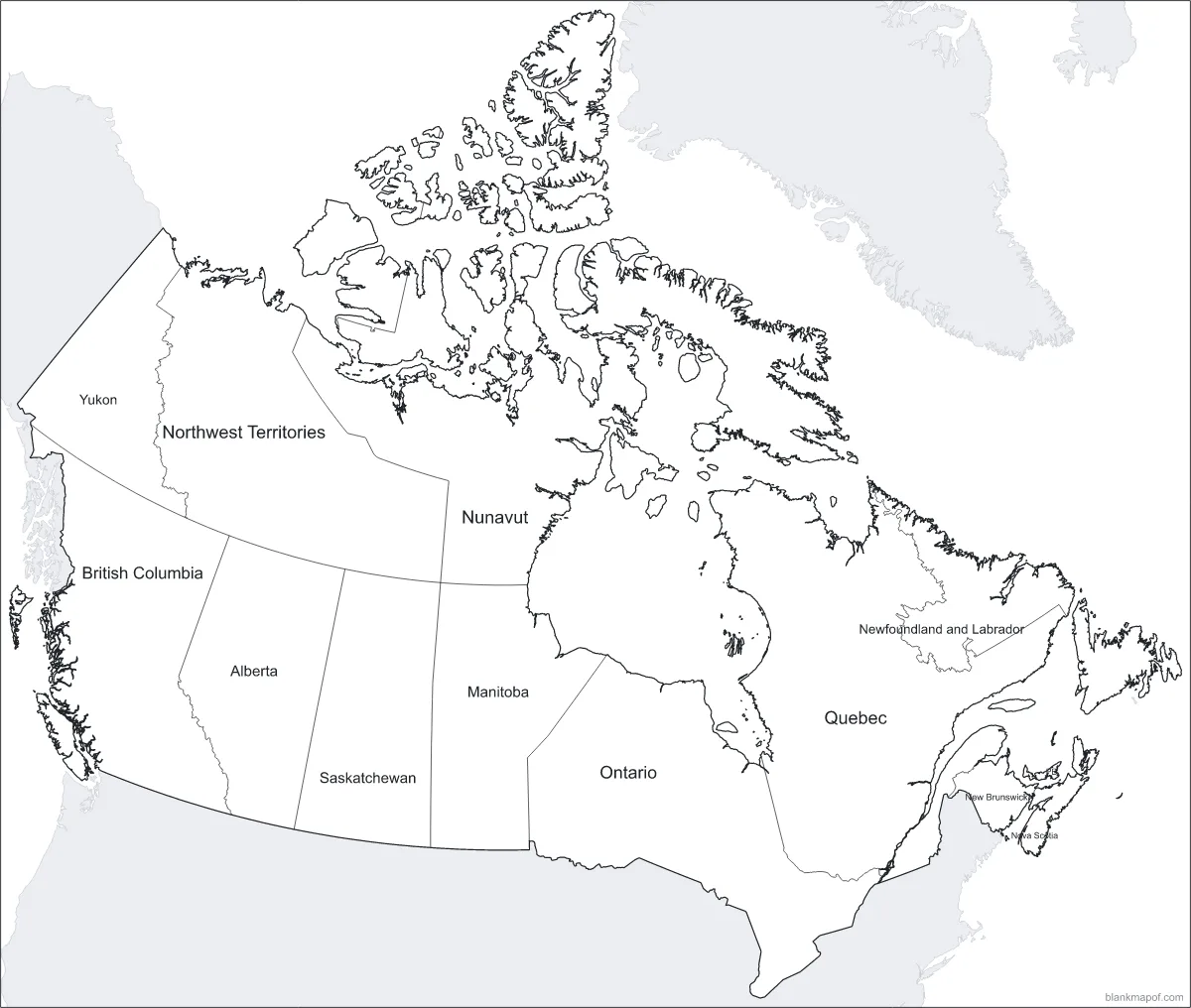 Blank map of Canada, labeled