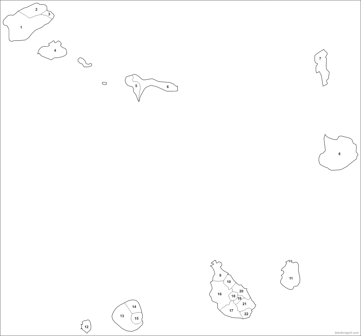 Blank map of Cabo Verde, numbered