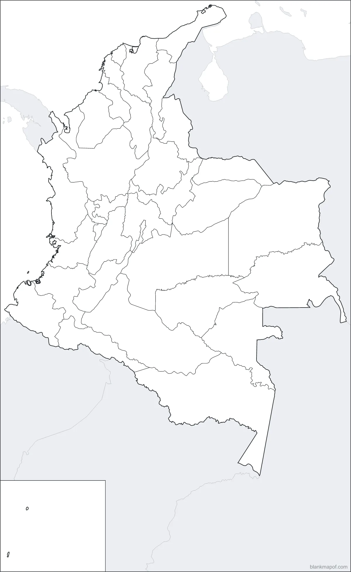 Blank map of Colombia