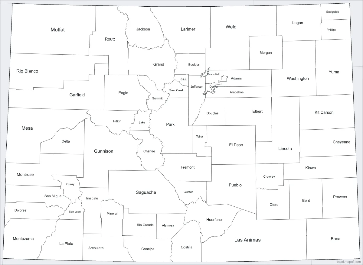 Blank map of Colorado, labeled