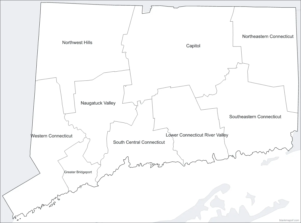 Blank map of Connecticut, labeled