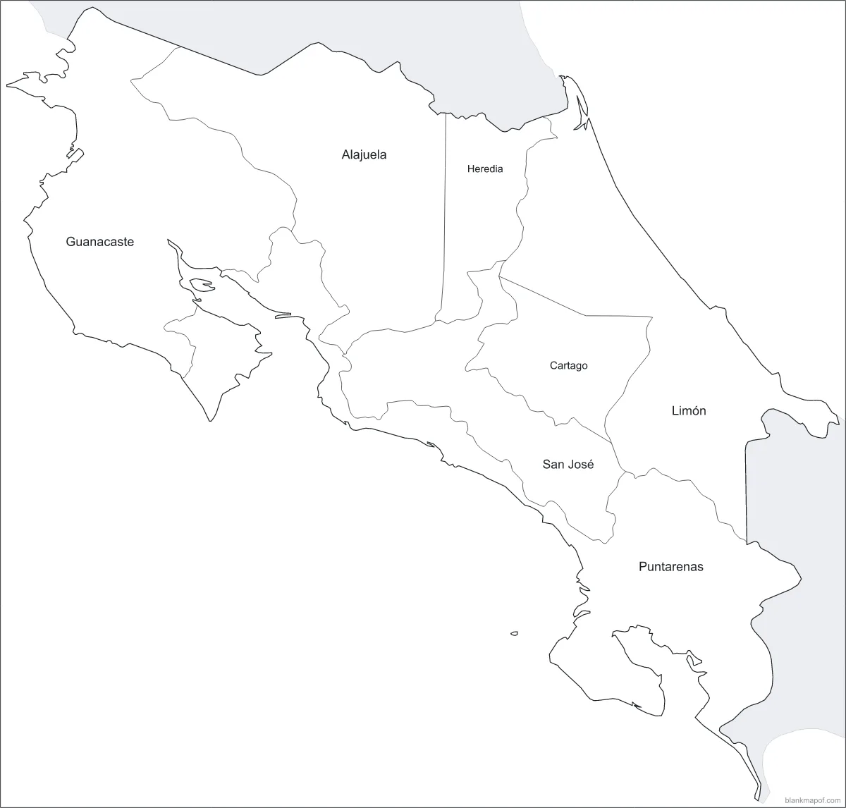 Blank map of Costa Rica, labeled