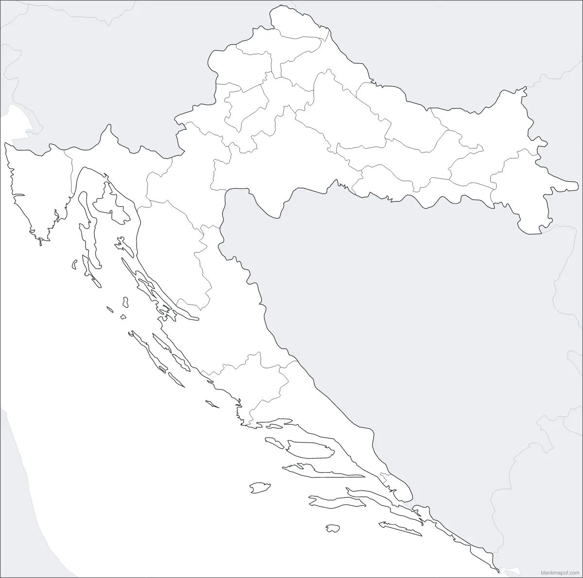 Blank map of Croatia, with borders