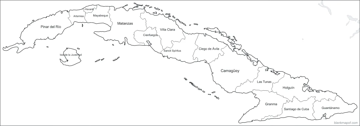 Blank map of Cuba, labeled