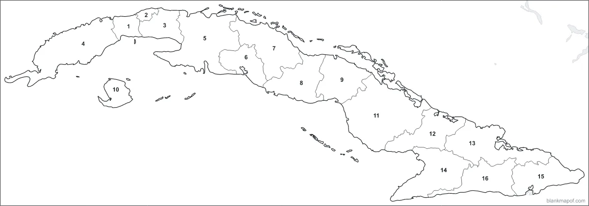 Blank map of Cuba, numbered