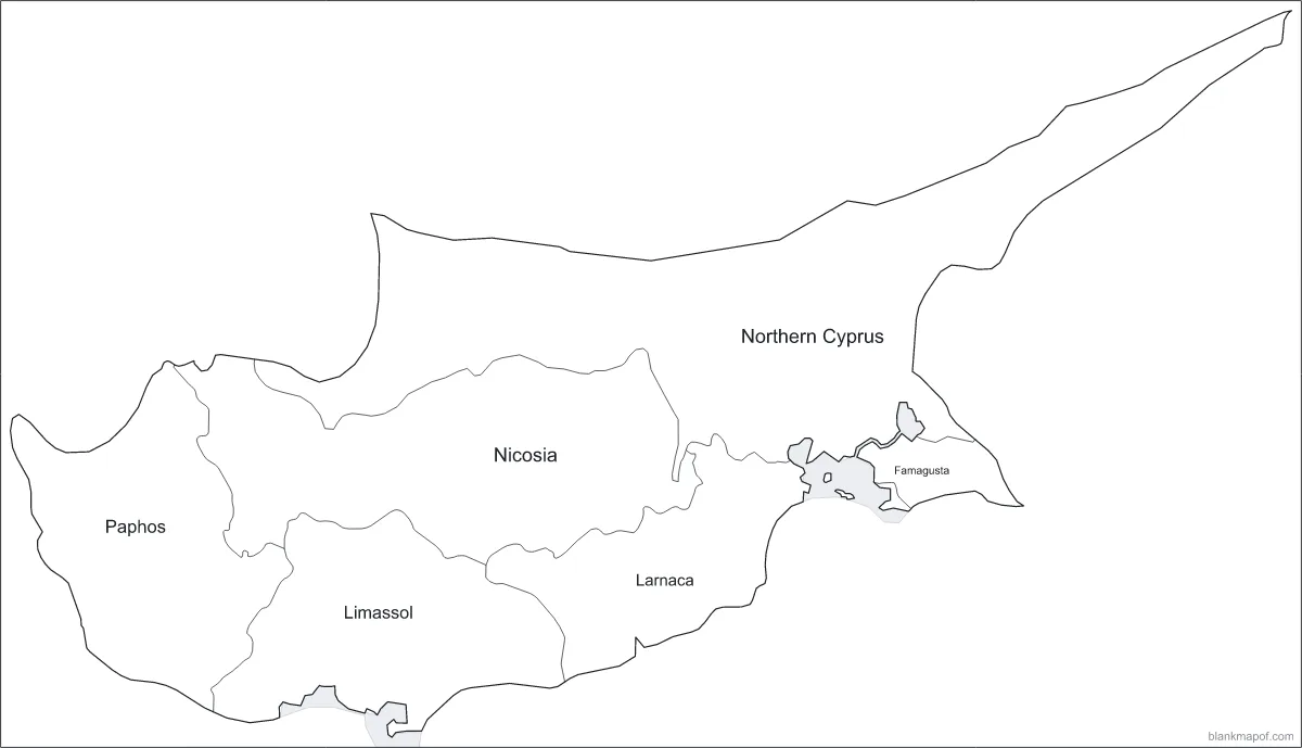 Blank map of Cyprus, labeled