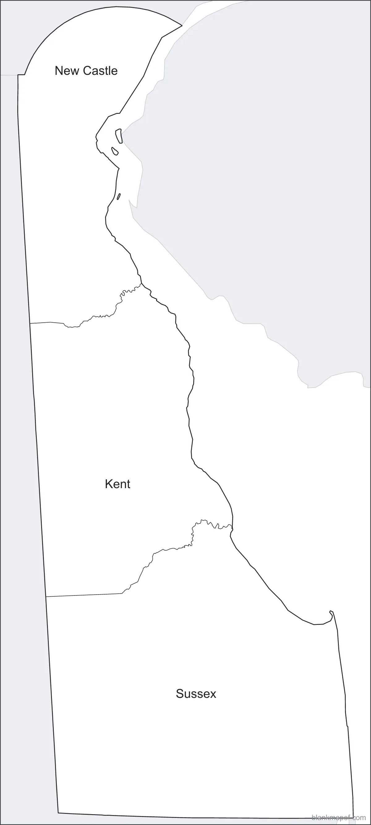 Blank map of Delaware, labeled