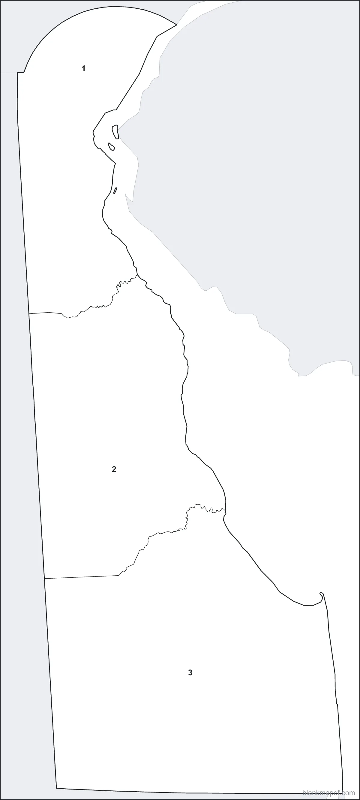 Blank map of Delaware, numbered