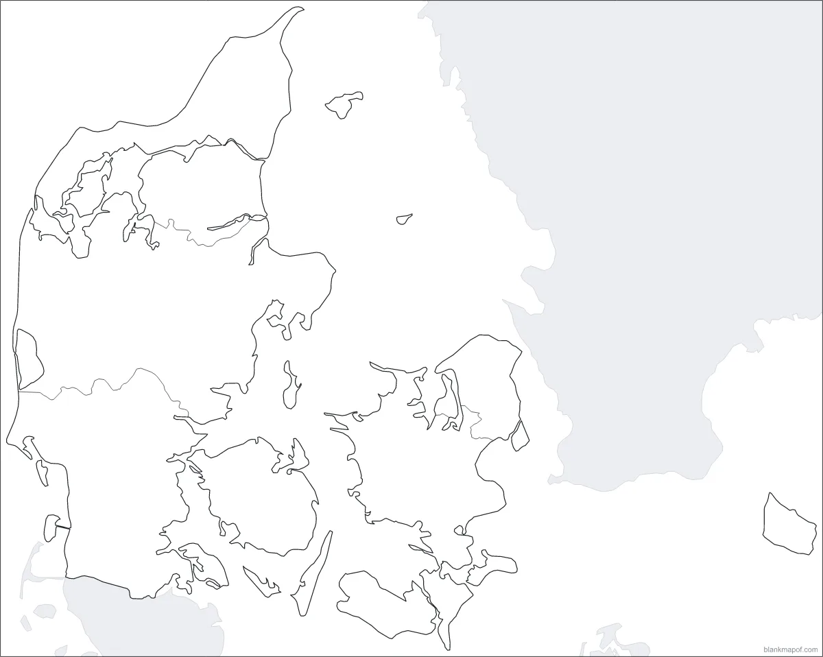 Blank map of Denmark, with borders