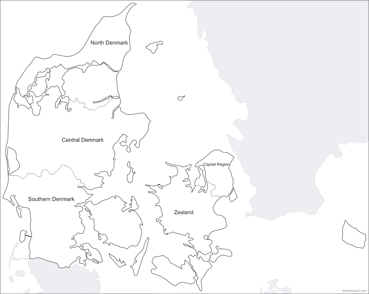 Blank map of Denmark, labeled