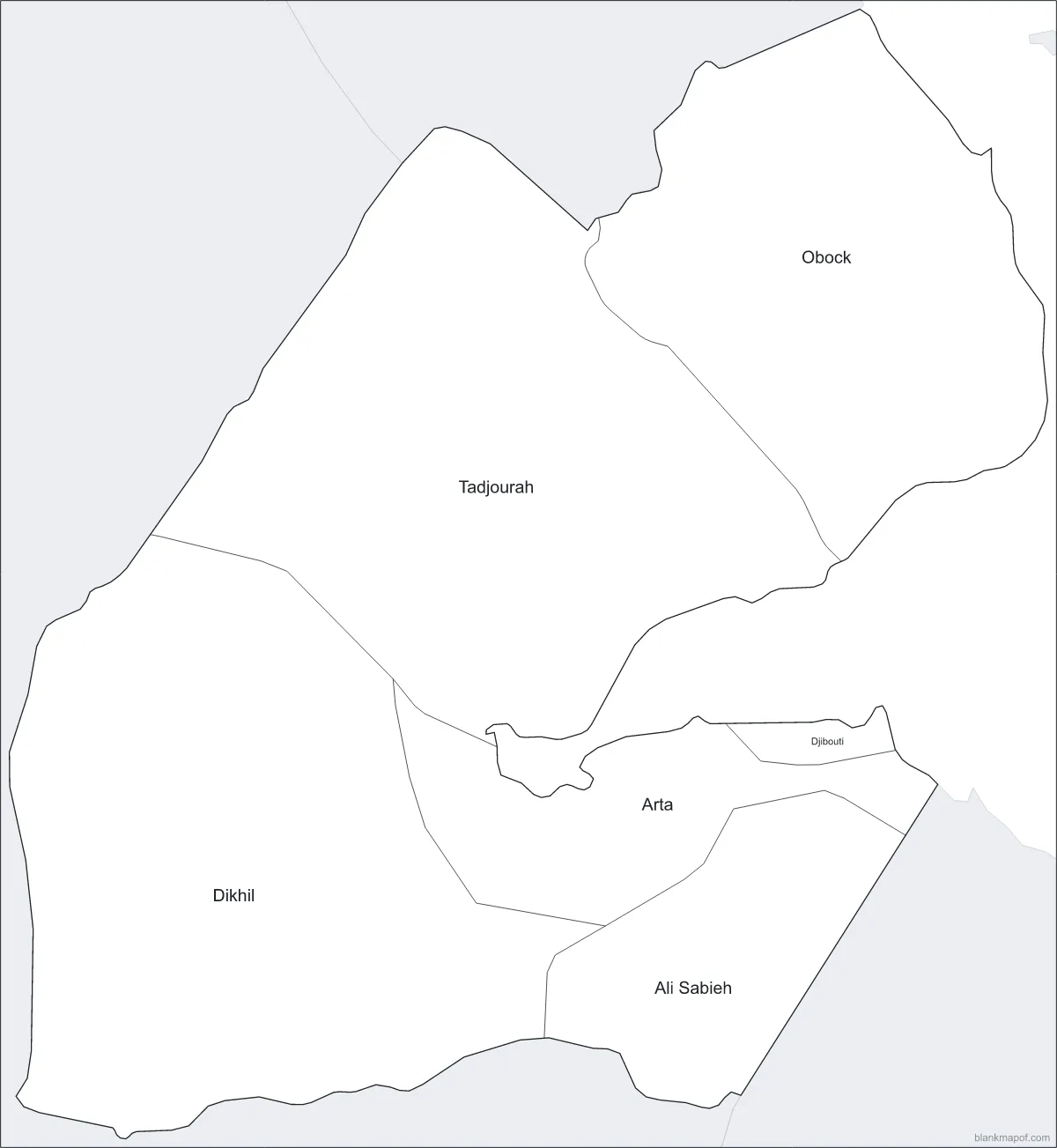 Blank map of Djibouti, labeled