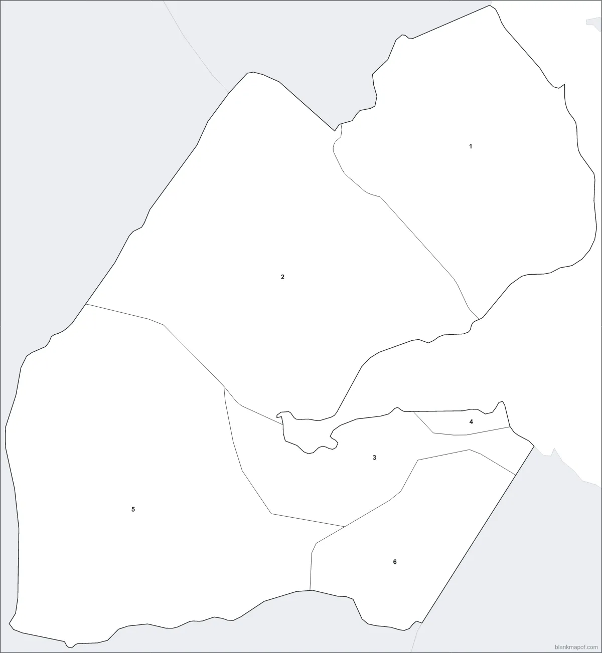 Blank map of Djibouti, numbered