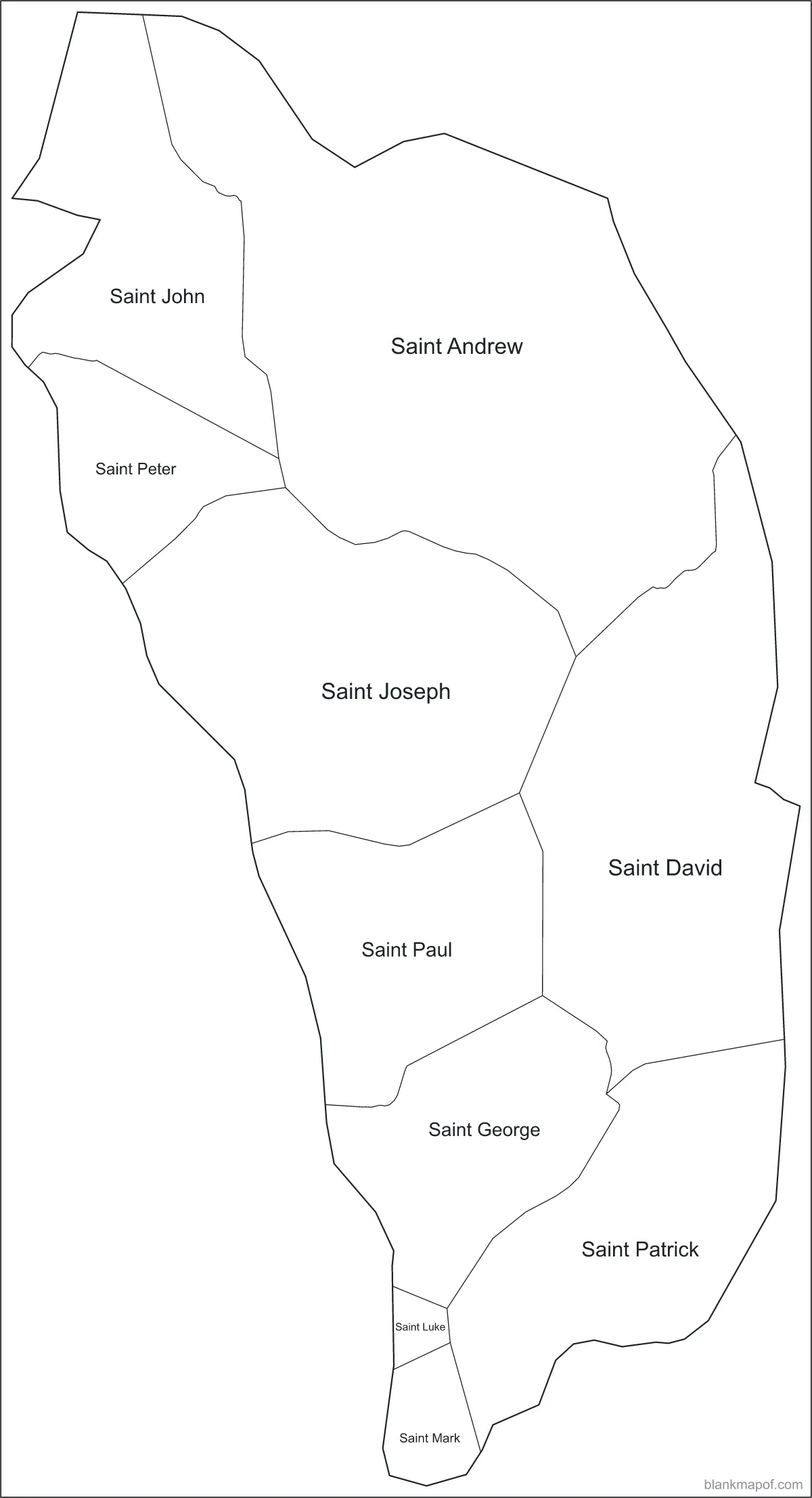 Blank map of Dominica, labeled